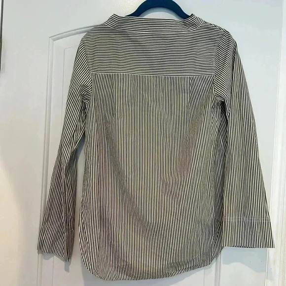 4/$25 J. Crew Top Black White Striped Funnelneck Cotton Poplin Hi Low Sz 00 - Picture 12 of 14